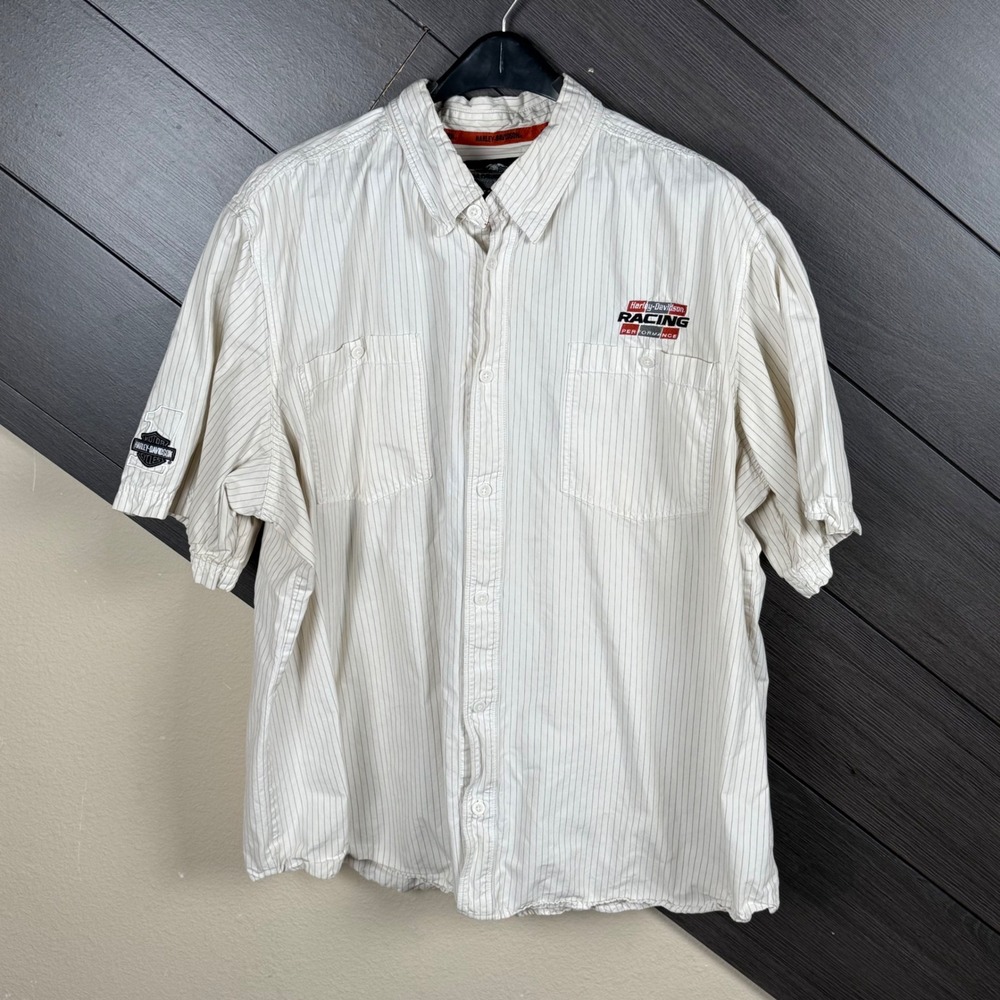 Harley-Davidson Men's 3XL Racing Button Up Shirt Striped Embroidered Biker
